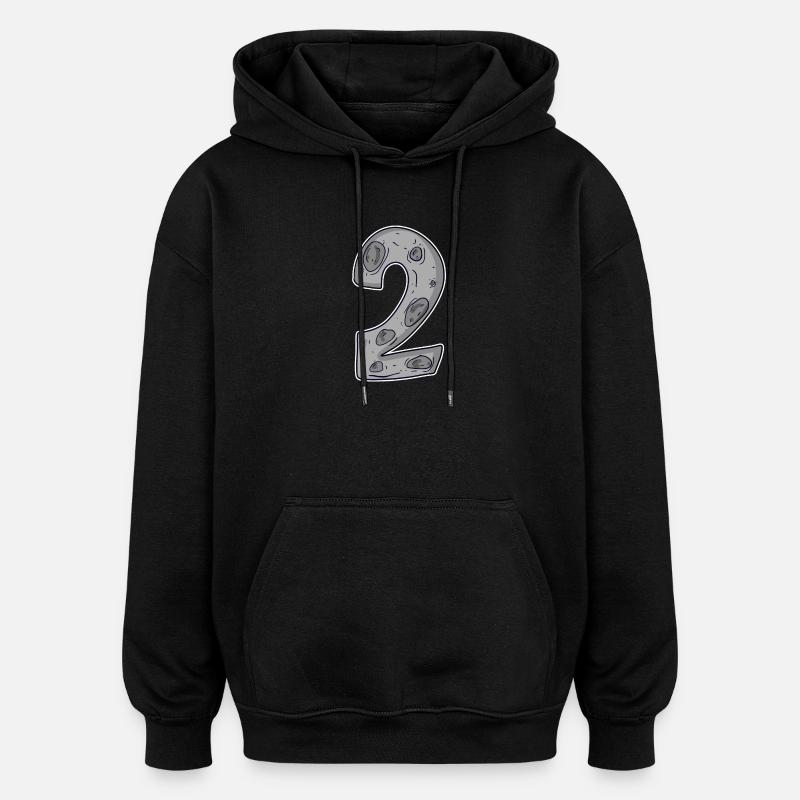 Deux - 2 - Nombre Nombre Lune - Sweat à capuche oversize unisexe - noir