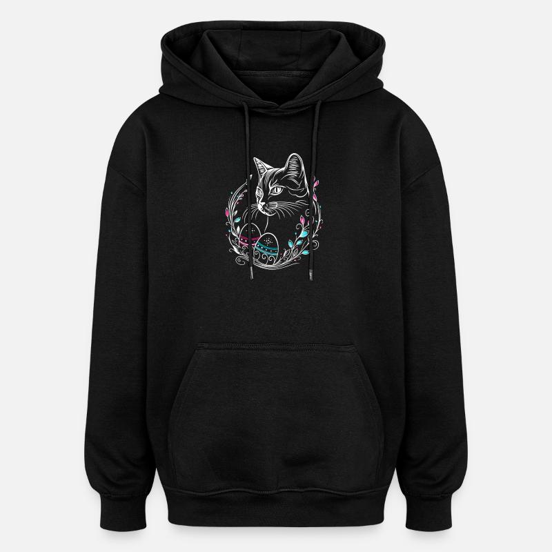 Katze Ostern Ostereier Easter Cat - Oversized Unisex Hoodie - Schwarz