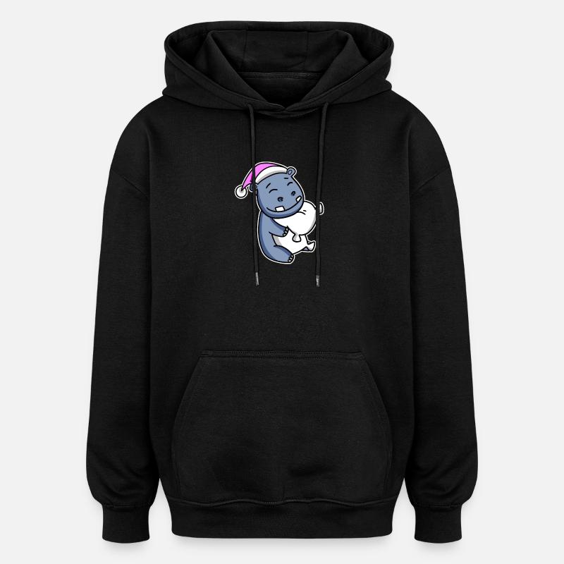 Nilpferd Müde Ausschlafen Schlafen Mädchen - Oversized Unisex Hoodie - Schwarz