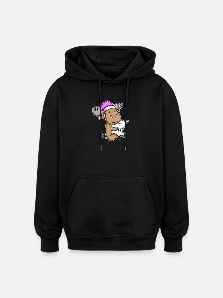 Moose Tired Sleeping Sleeping Girl - Oversized Unisex Hoodie - black