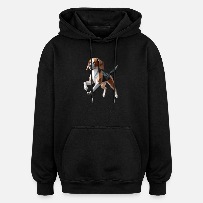 3D Geometrischer Origami-Beagle-Hund - Oversized Unisex Hoodie - Schwarz