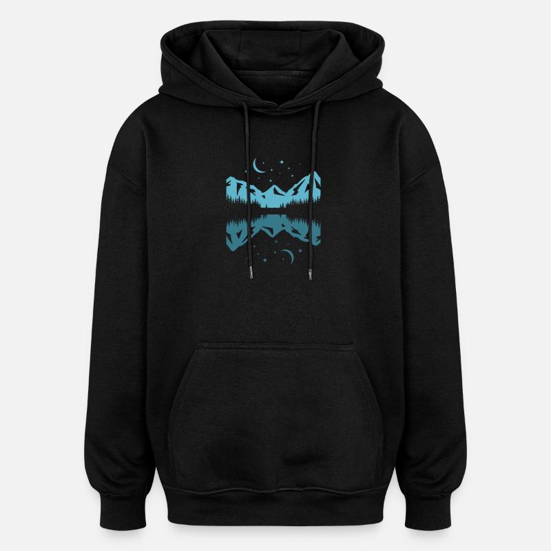 Moonlit Mountain Reflection - Oversized Unisex Hoodie - black
