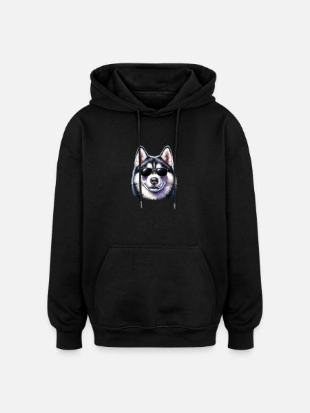 Cool husky with sunglasses - Oversized Unisex Hoodie - black