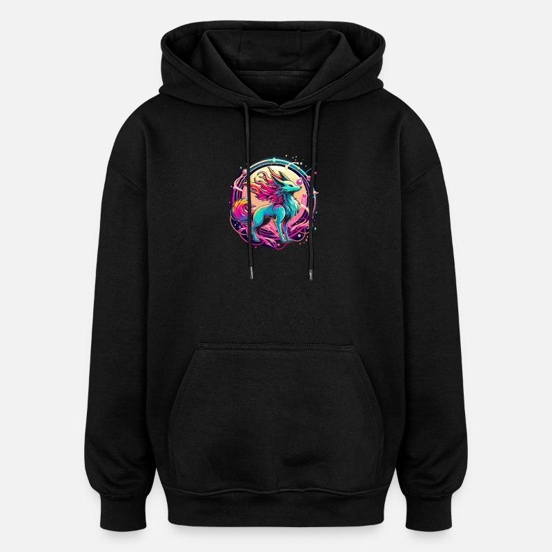 Psychedelic Fox Art - Oversized Unisex Hoodie - black