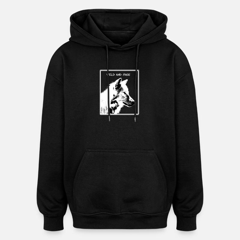 Wolf - Oversized Unisex Hoodie - Schwarz