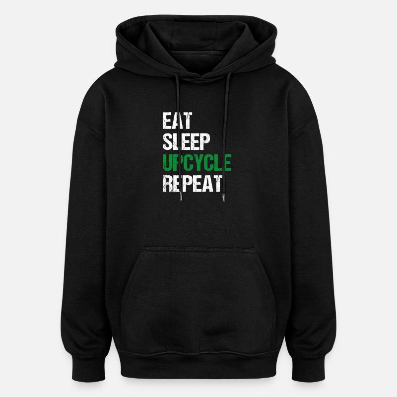 Upcycle Repeat - Oversized Unisex Hoodie - Schwarz