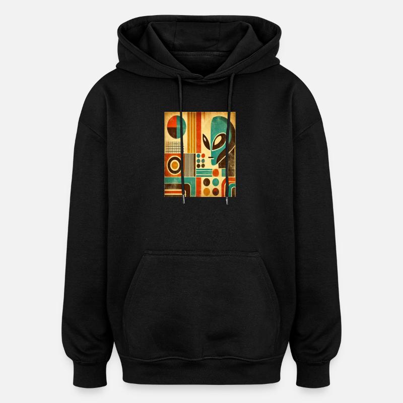 Retro abstraktes Bild mit Alien-Gesicht. - Oversized Unisex Hoodie - Schwarz