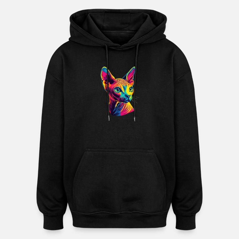 Sphynx Cat Sphynx Cat Gatto canadese Simpatico Sfinge - Felpa con cappuccio unisex oversize - nero