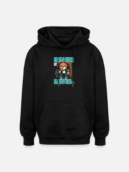 Bearly Awake - Funny Bear Design - Oversized Unisex Hoodie - black