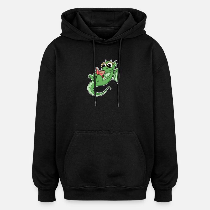 Drache Bücher Buch Lesen - Oversized Unisex Hoodie - Schwarz