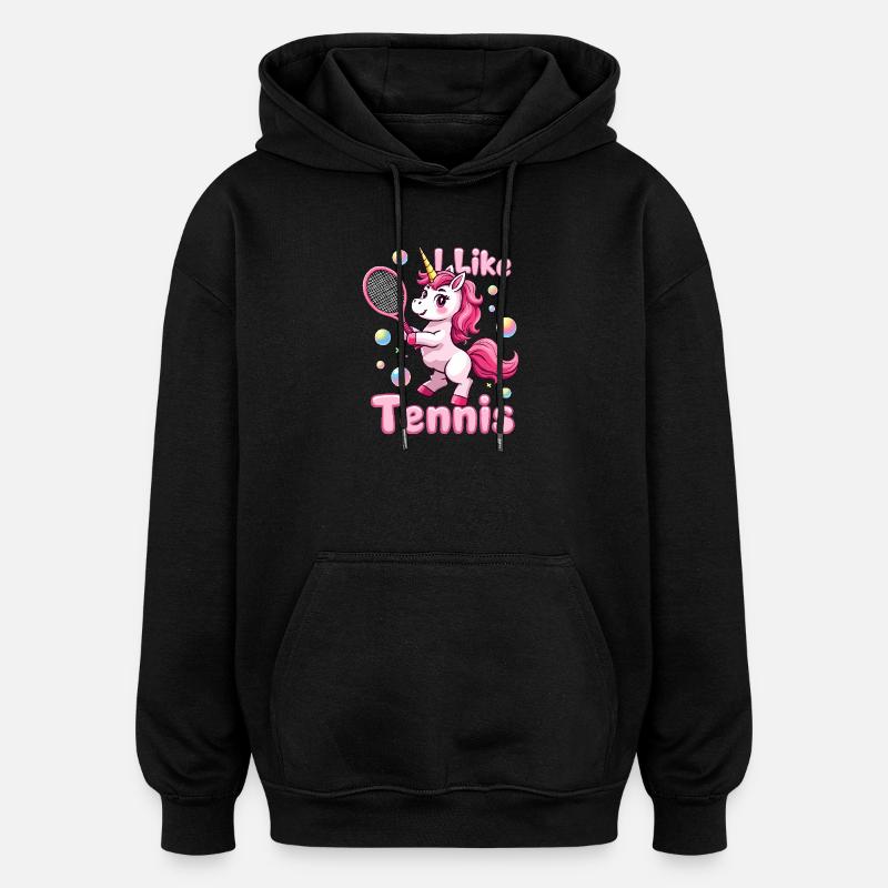 Einhorn Tennis Kinder Geschenk - Oversized Unisex Hoodie - Schwarz
