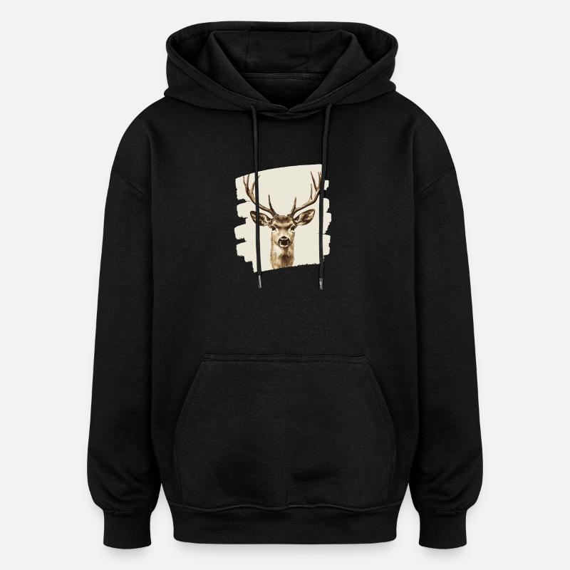 Cerf avec bois - Sweat à capuche oversize unisexe - noir