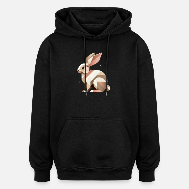 Géométrie charmante – Le lapin abstrait - Sweat à capuche oversize unisexe - noir