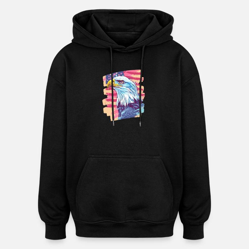 Drapeau américain avec aigle - Sweat à capuche oversize unisexe - noir
