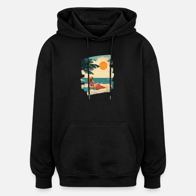 Plage d’été rétro - Sweat à capuche oversize unisexe - noir