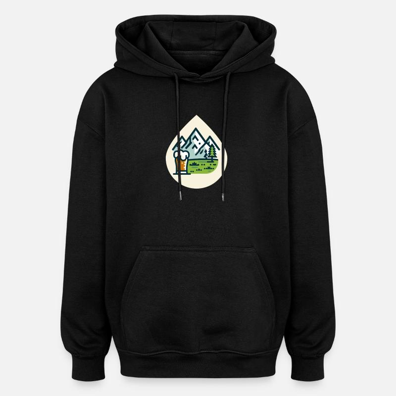 Bergkulisse mit Bierglas - Oversized Unisex Hoodie - Schwarz