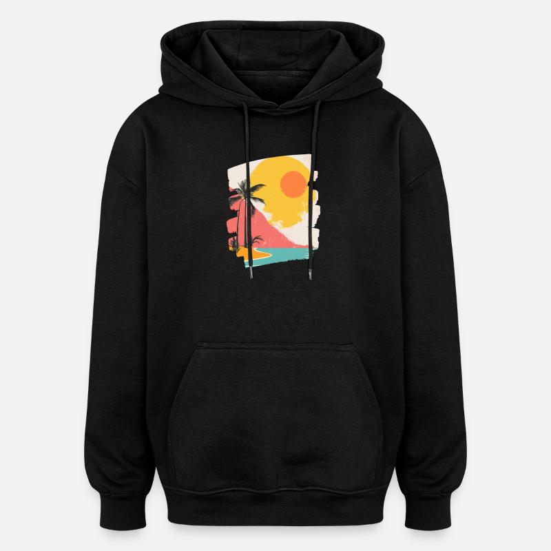 Summer Palm Tree Sunset - Oversized Unisex Hoodie - black