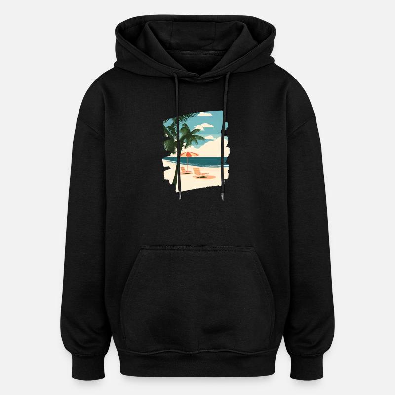 Beach Palm Trees Sun Summer - Oversized Unisex Hoodie - black