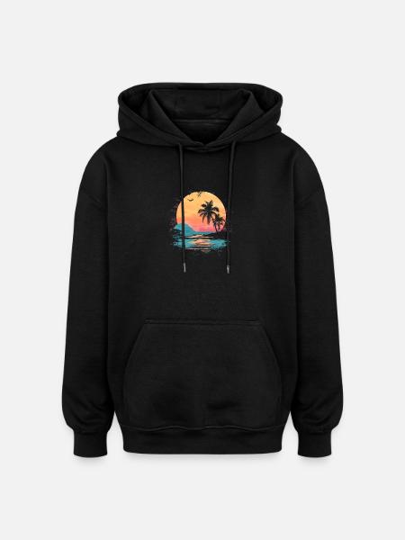 Palm Tree Sunset Summer Sun - Oversized Unisex Hoodie - black