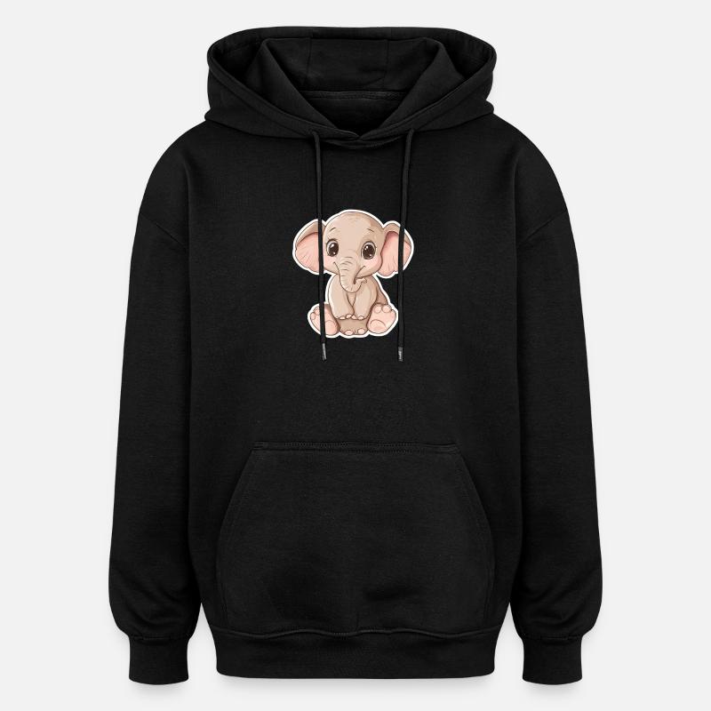 Elefant - Oversized Unisex Hoodie - Schwarz