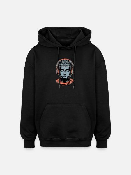 Buddha with Headphones Mindfulness Music Boho Zen - Oversized Unisex Hoodie - black