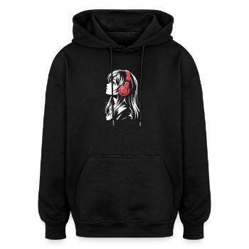 Anime Girl mit Kopfhörer Design - Oversized Unisex Hoodie - Schwarz - Vorne - Noah (186cm)