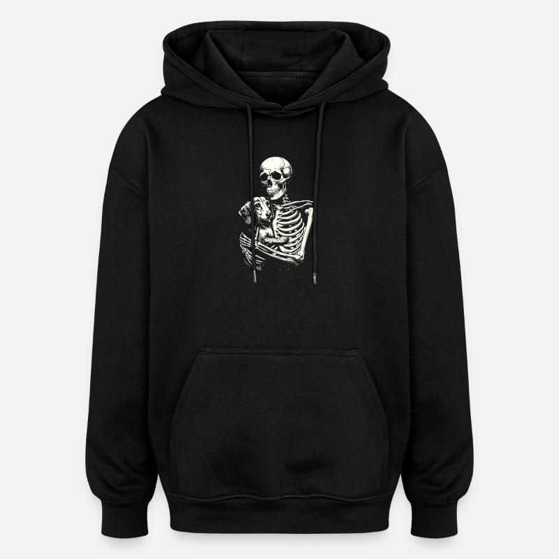 Teckel squelette étreignant - Sweat à capuche oversize unisexe - noir