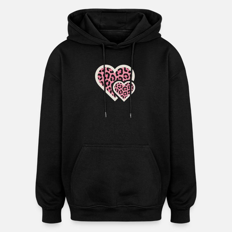 Motif léopard avec motif rose - Sweat à capuche oversize unisexe - noir