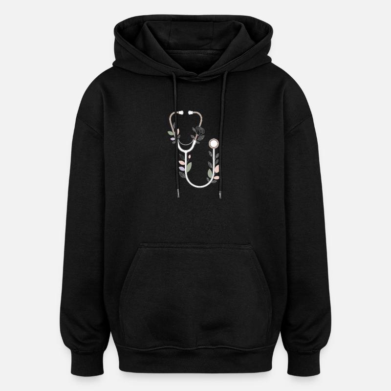 Conception de stéthoscope floral - Sweat à capuche oversize unisexe - noir