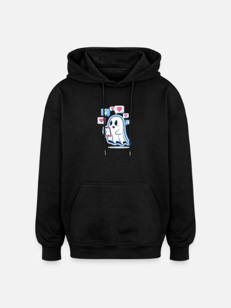 Cute ghost with smartphone - Oversized Unisex Hoodie - black