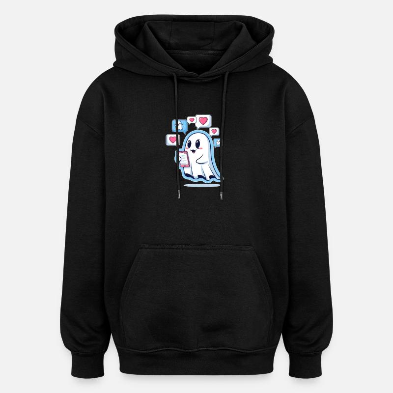 Cute ghost with smartphone - Oversized Unisex Hoodie - black