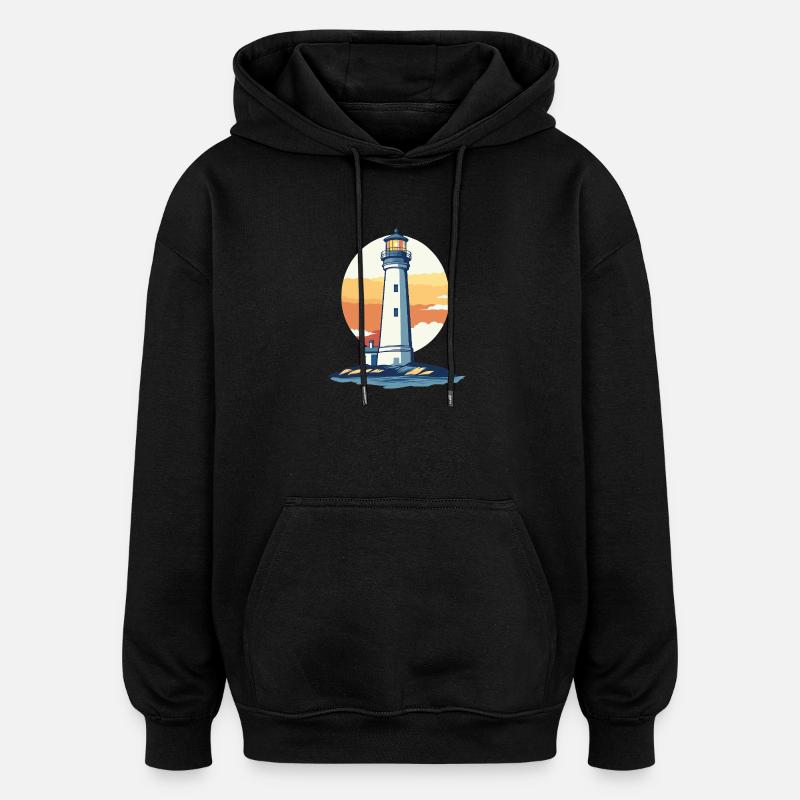 Lighthouse at sunset - Oversized Unisex Hoodie - black