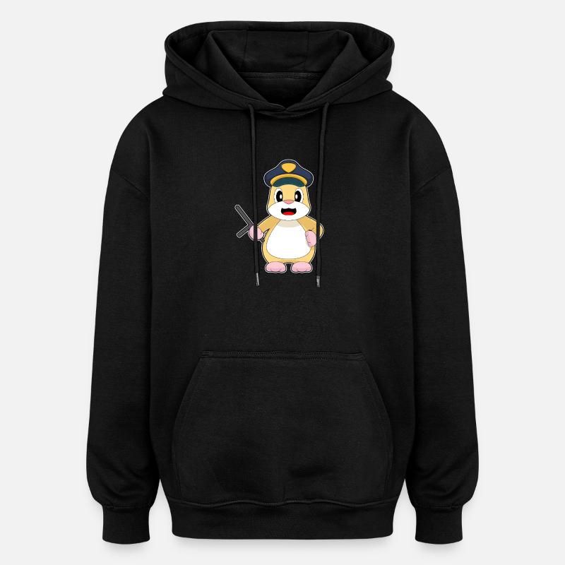 Hamster Policeman Baton Police - Oversized Unisex Hoodie - black