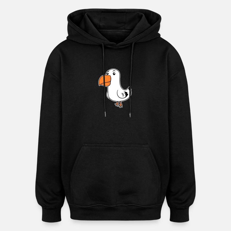Dessin animé mignon de mouette - Sweat à capuche oversize unisexe - noir