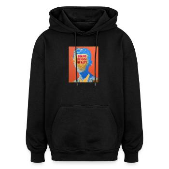 Gedankenmensch mit Message - Oversized Unisex Hoodie - Schwarz - Vorne - Noah (186cm)