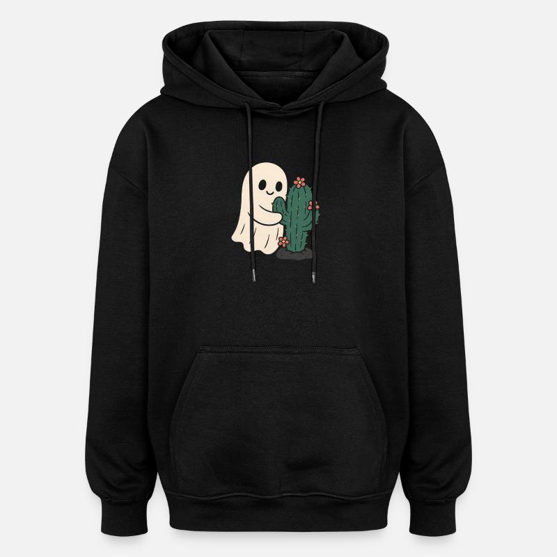 Playful ghost with cactus design - Oversized Unisex Hoodie - black