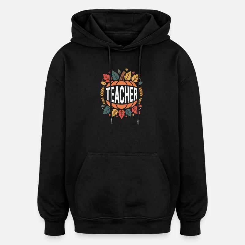 Herbstlicher Lehrer Kürbis - Oversized Unisex Hoodie - Schwarz