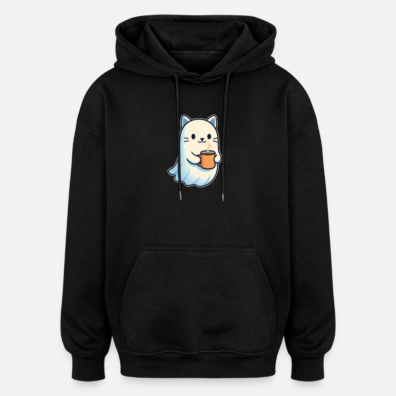 Süßer Katzengeist mit Kaffee - Sweat à capuche oversize unisexe - noir