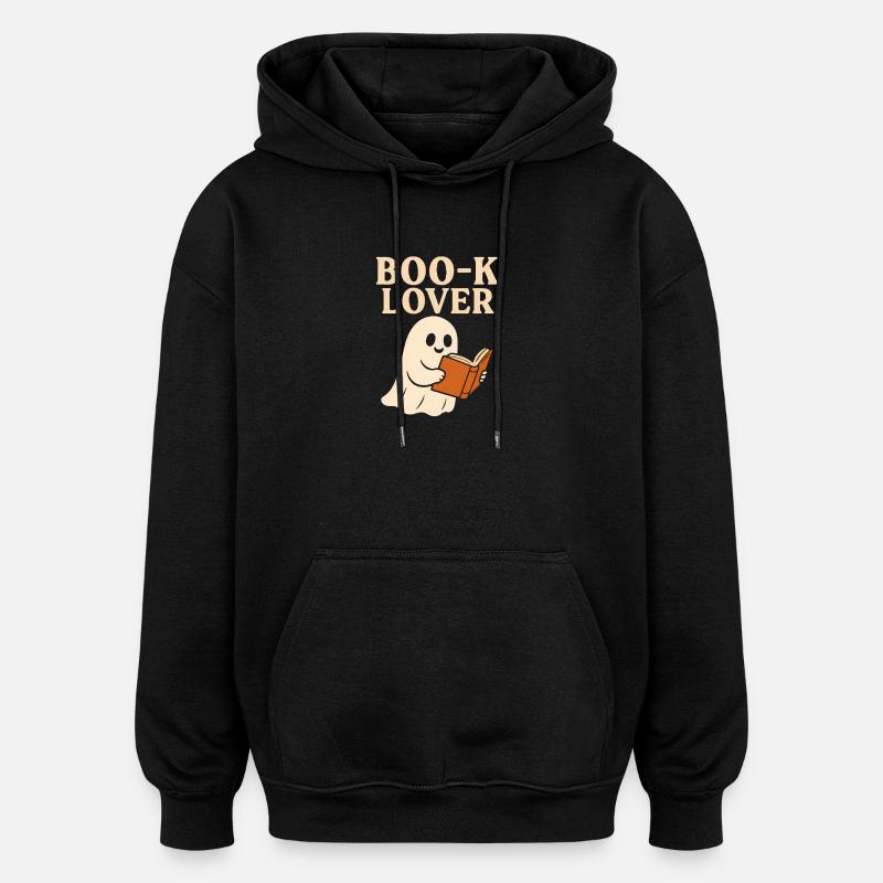 Cute Ghost Book Lover Print - Oversized Unisex Hoodie - black