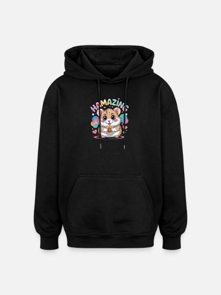 Hamazing Kawaii Hamster Seed Hearts - Oversized Unisex Hoodie - black