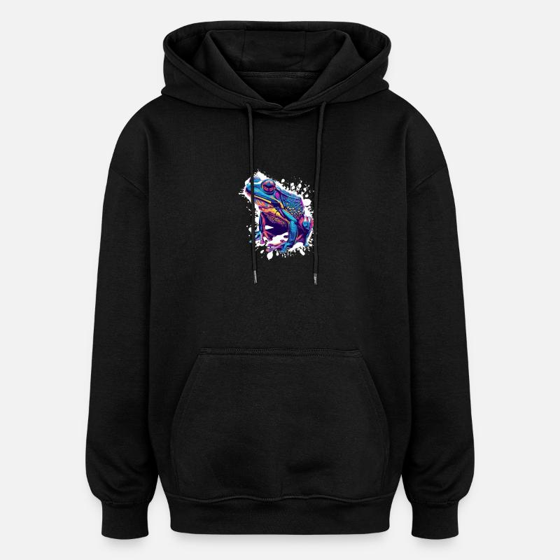 Grenouille Néon Splash Art - Sweat à capuche oversize unisexe - noir