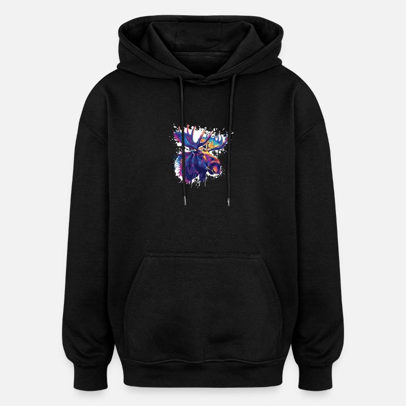 Bunter Elch Kopf Farbexplosion - Oversized Unisex Hoodie - Schwarz