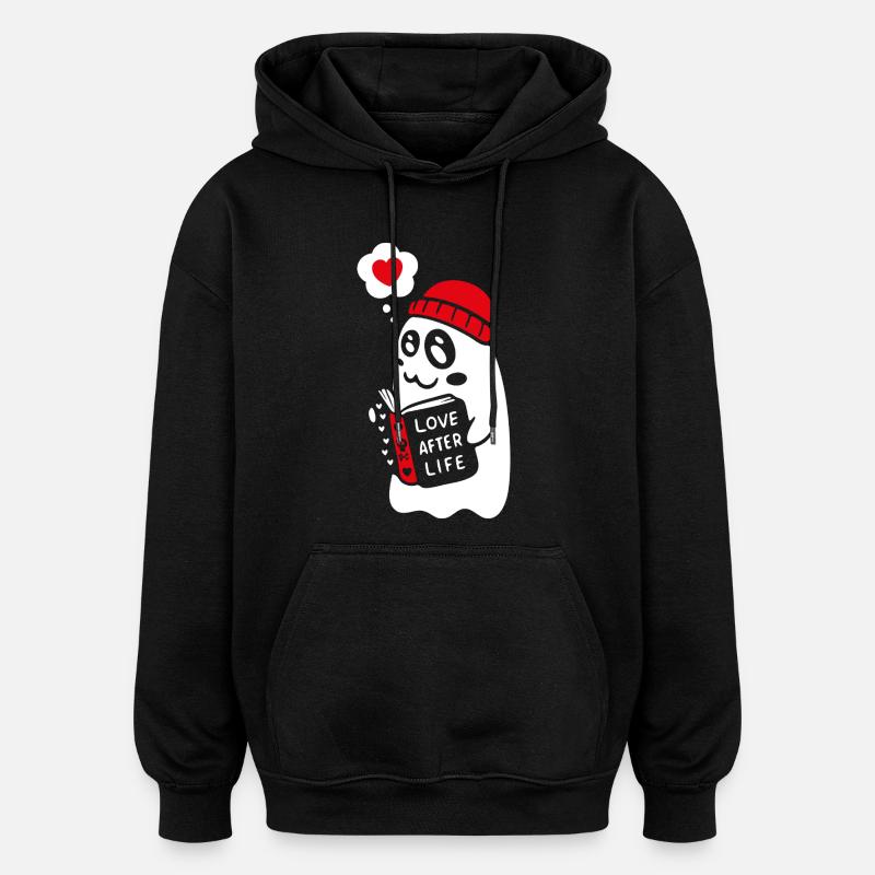 Cute Ghost Reading Romantic Book - Oversized Unisex Hoodie - black
