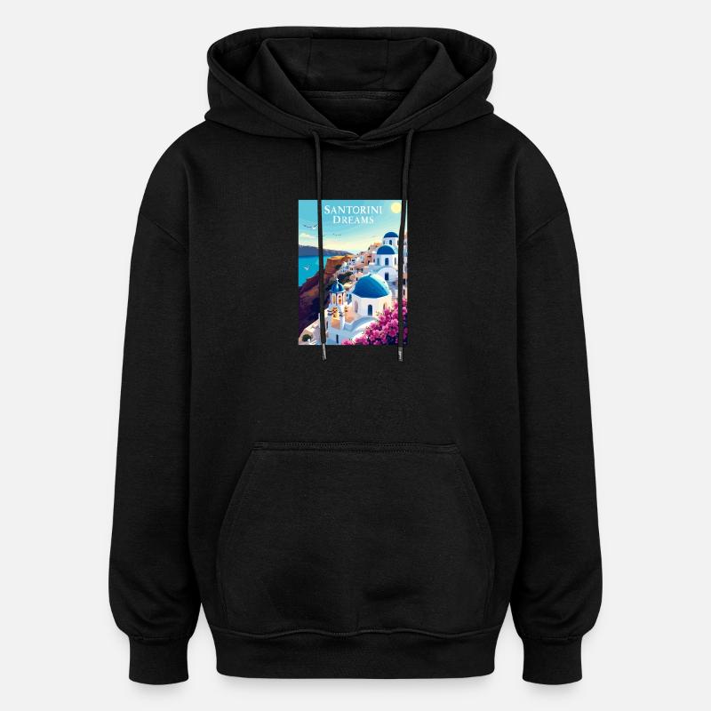 Rêves de Santorin - Sweat à capuche oversize unisexe - noir