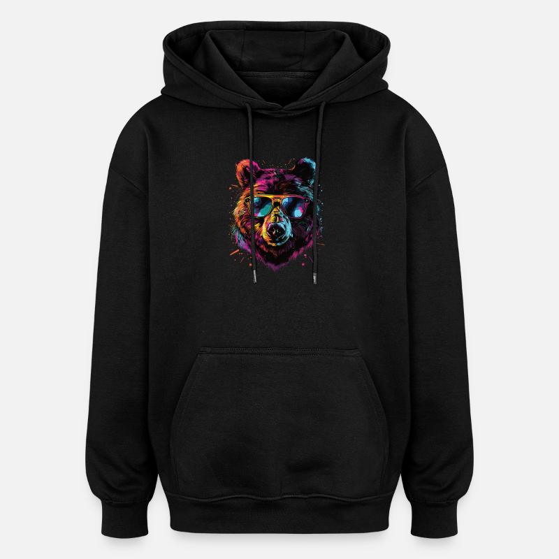 Rétro extérieur nature sauvage ours arbres - Sweat à capuche oversize unisexe - noir