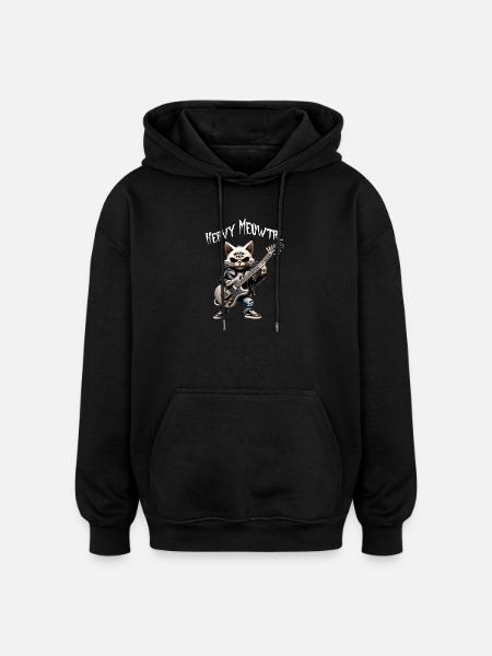 Cat Rocker with Guitar - Oversized Unisex Hoodie - black