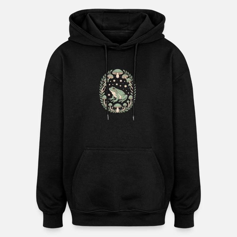 Frosch Und Pilze Mit Sternenhimmel Design - Oversized Unisex Hoodie - Schwarz