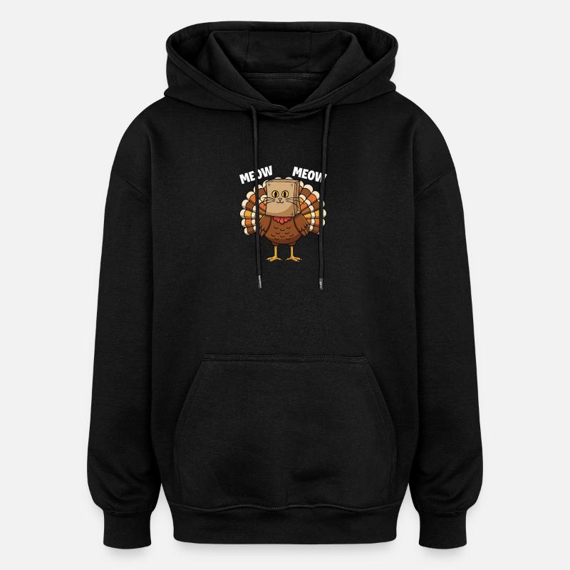 Turkey Cat Thanksgiving Fall Harvest - Oversized Unisex Hoodie - black