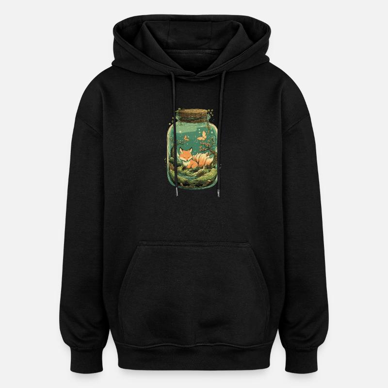 Magic Kitsune Fox Kawaii Terrarium - Oversized Unisex Hoodie - black