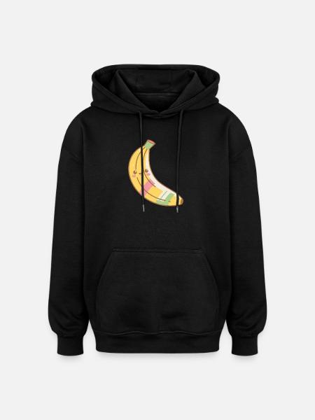 Kawaii Banana Pastel Smile - Oversized Unisex Hoodie - black